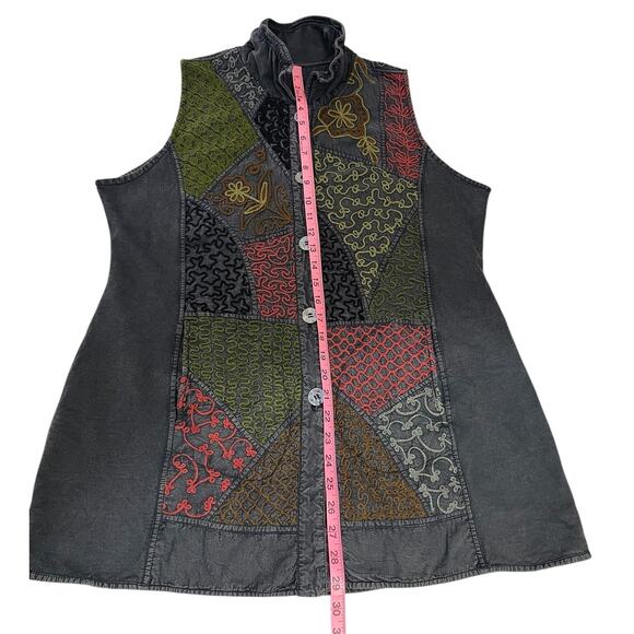 Parsley & Sage Embroidered Button Front Reversible Vest Size Large Boho Artsy - Picture 13 of 16